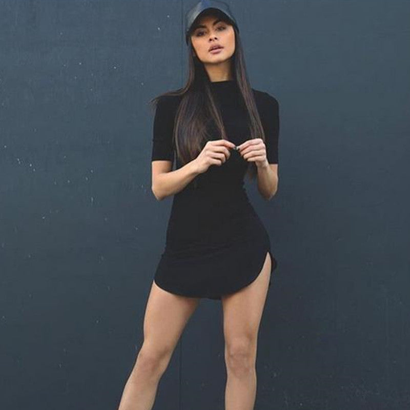 High Waist Solid Color Bag Hip Dress Women