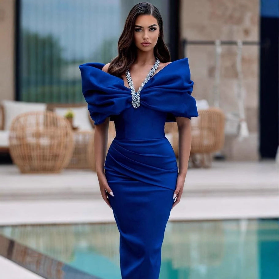 Sexy Bandage-Style Patchwork Beaded And Rhinestone-Embellished Dress For Women