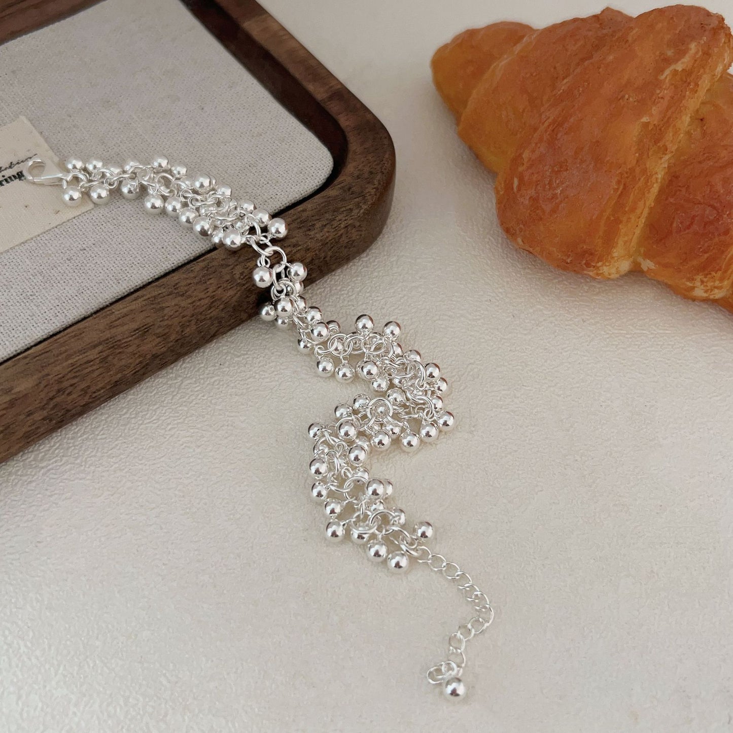 S925 Sterling Silver Grape Cluster Smooth Round Bead Bracelet For Women