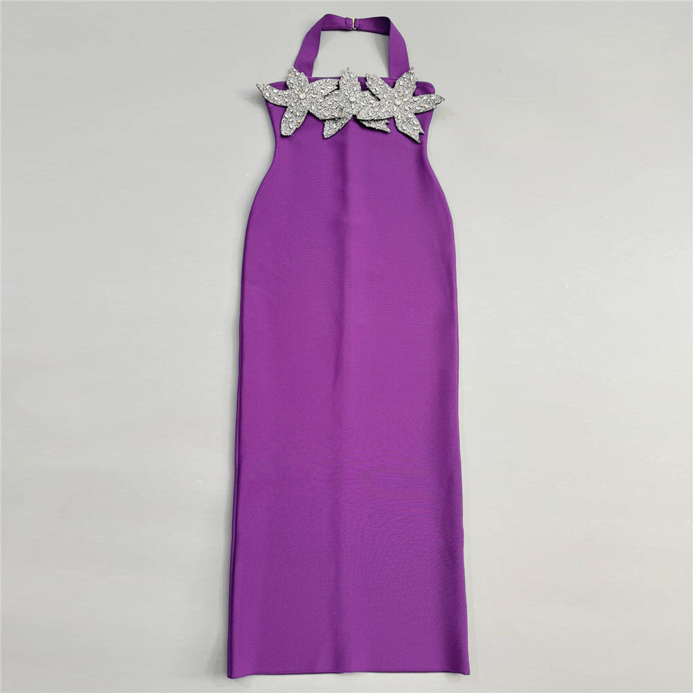 Womens Sexy Halterneck Bandage Dress With Diamond Embellishments