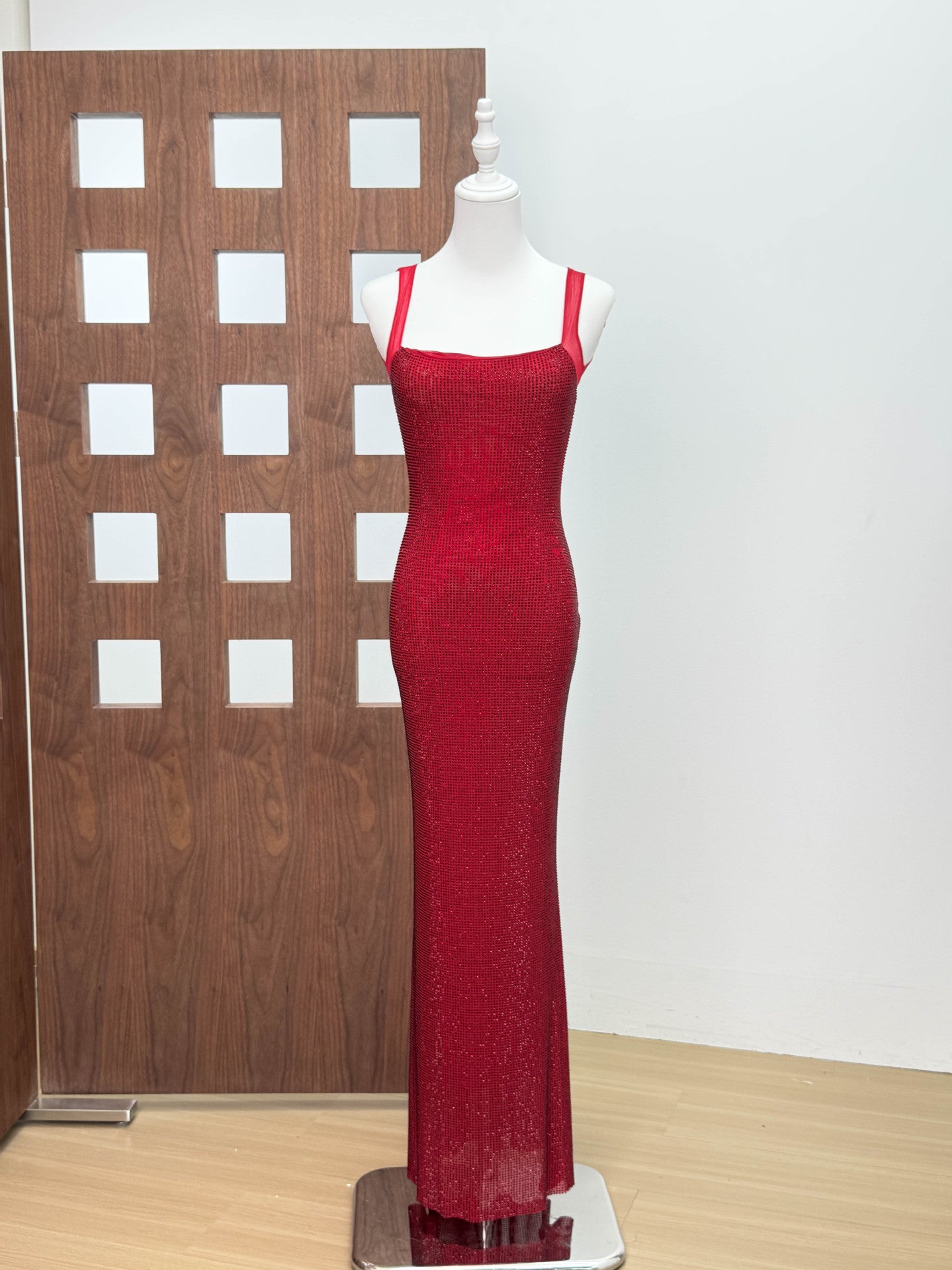 French-style Sassy Bodycon Dress With Rhinestone Detailing And Spaghetti Straps