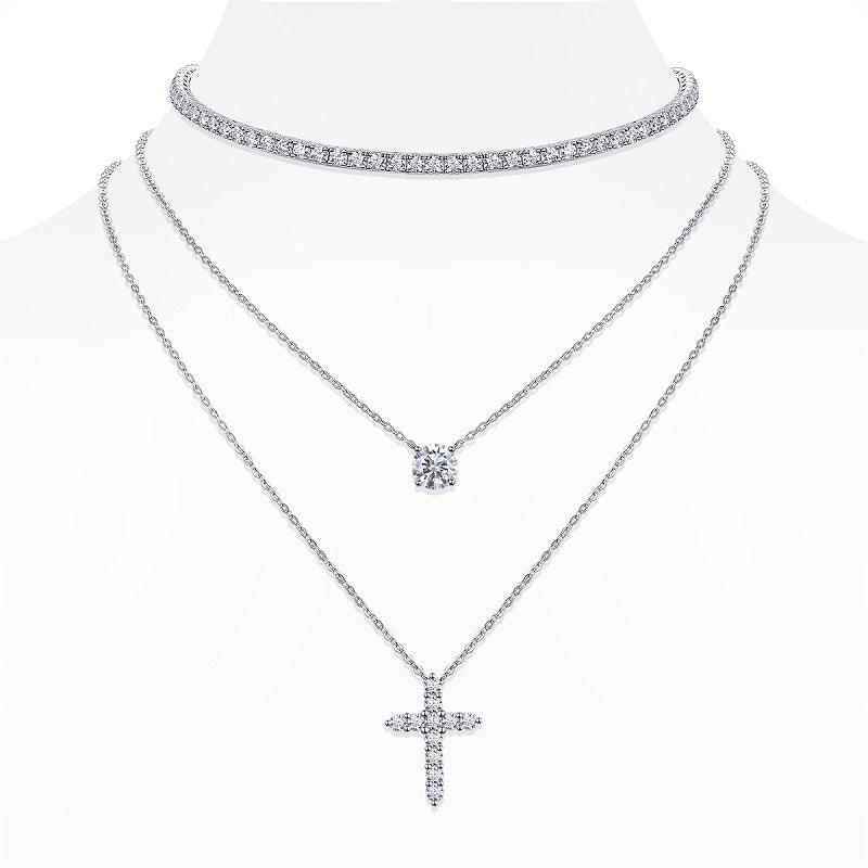Embedded With Top-quality Moissanite, This Luxurious And Fashionable Minimalist Jewelry Set Includes A Necklace Pendant, A Collar Chain, And S925 Silver Electroplated With Platinum.