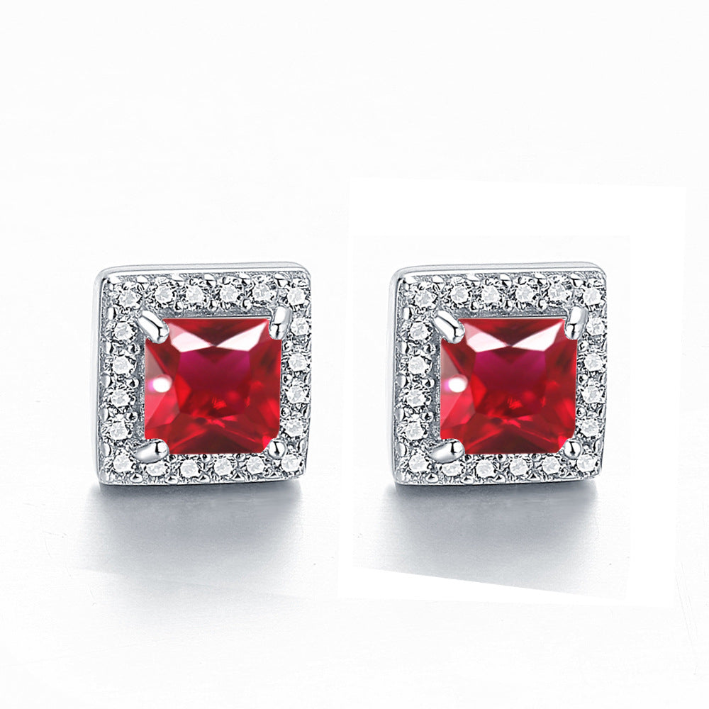 Inlaid Colored Gems Earrings S925 Sterling Silver Earrings