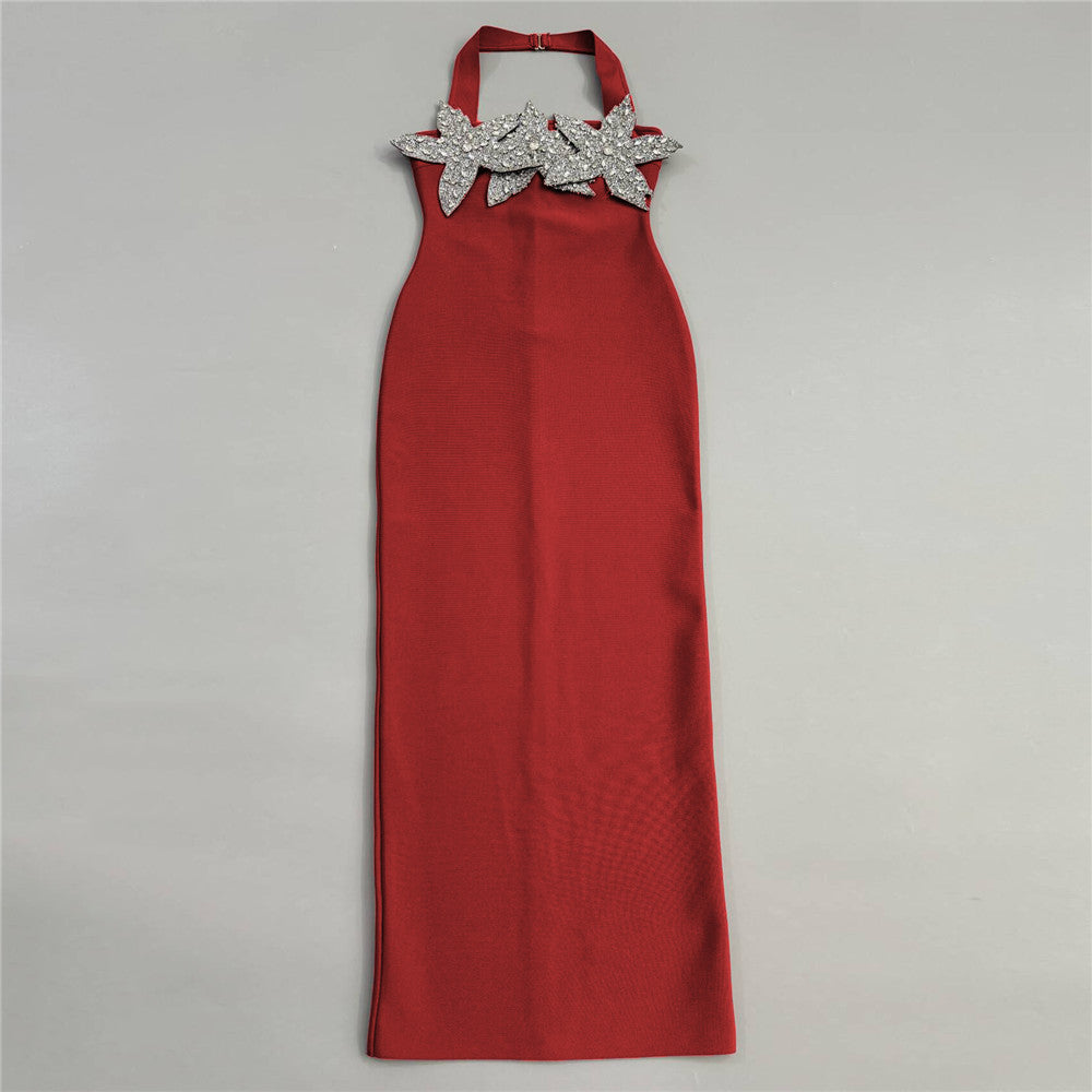 Womens Sexy Halterneck Bandage Dress With Diamond Embellishments