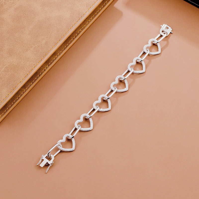Chain Full Of Diamond Love Bracelet Women Sterling Silver