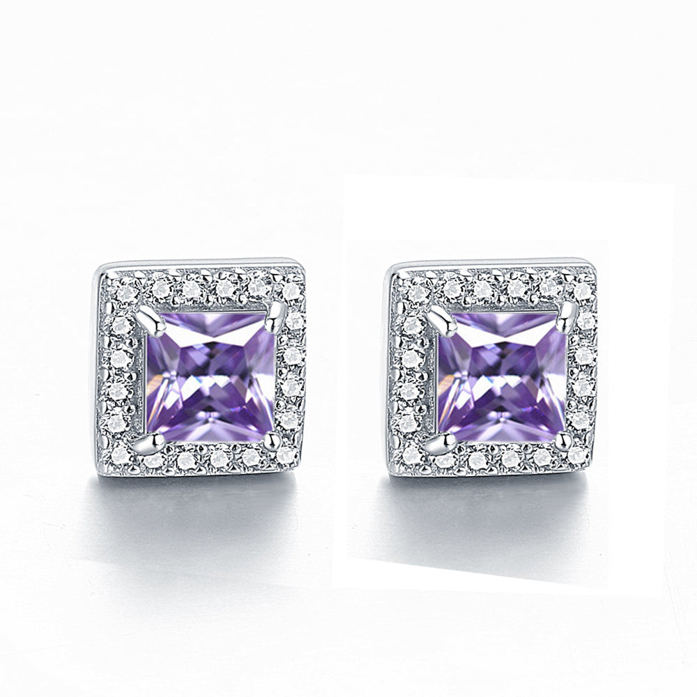 Inlaid Colored Gems Earrings S925 Sterling Silver Earrings