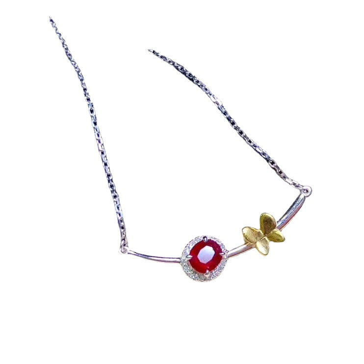 Natural Pigeons-blood Ruby Set 925 Silver Inlaid Rings Ear Studs Pendant Diamond Ring