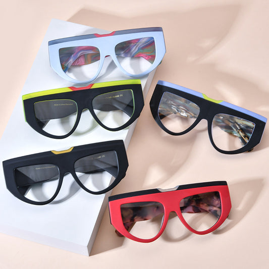 Multi-Color Patchwork Cat's Eye Frosted Plate Glasses Frame