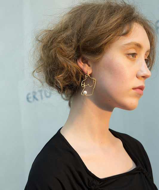 Human Body Sculpture Creative Earrings Pearl Gold Plated Earrings