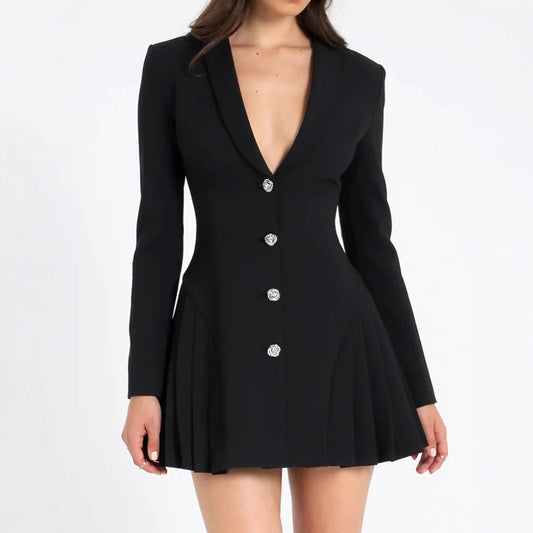 V-neck Long-sleeve Suit Dress For Women