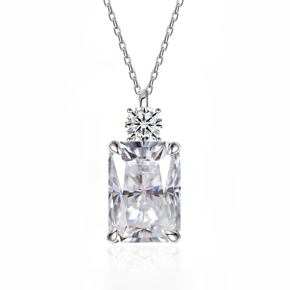 Deep Tanzanite Rectangular Necklace With Ice-Flower Cut High-Carbon Diamond Pendant