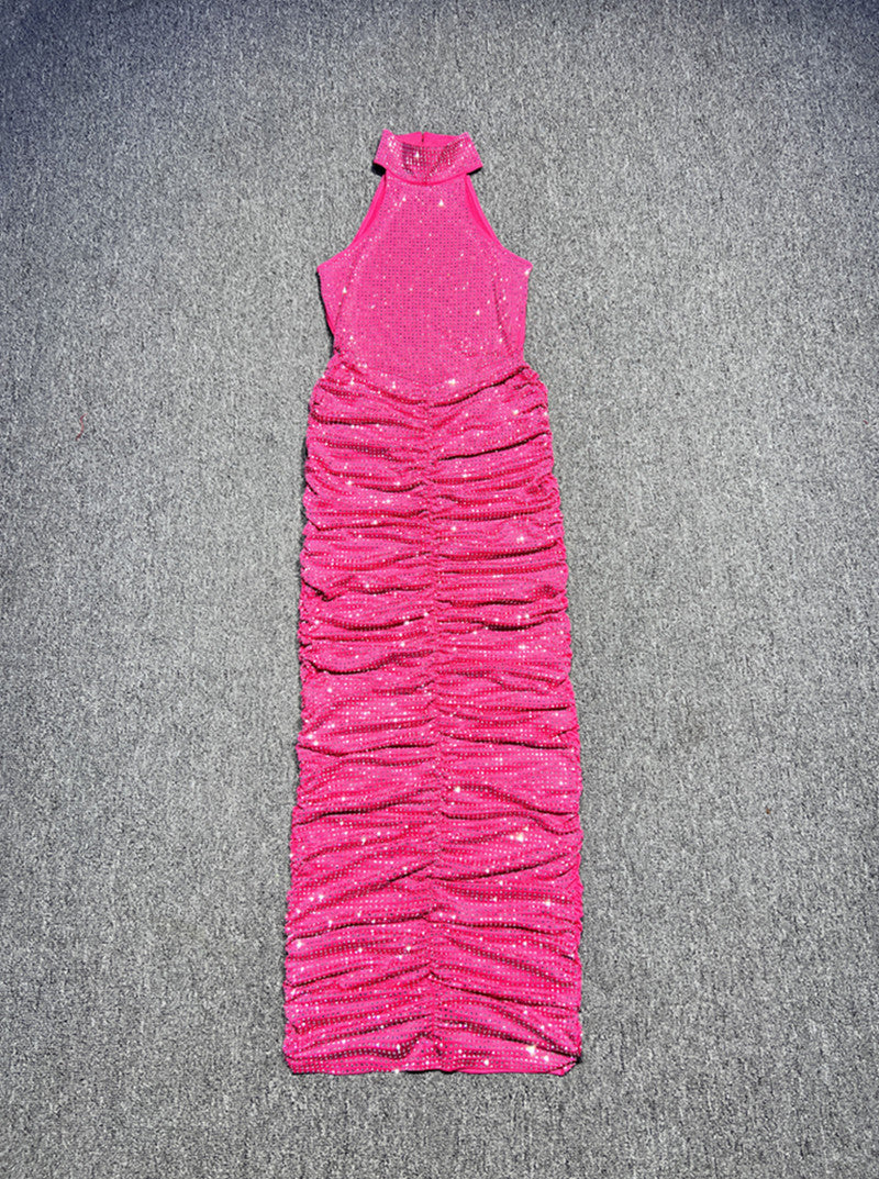 French-style Rhinestone-embellished Strap Backless Dress