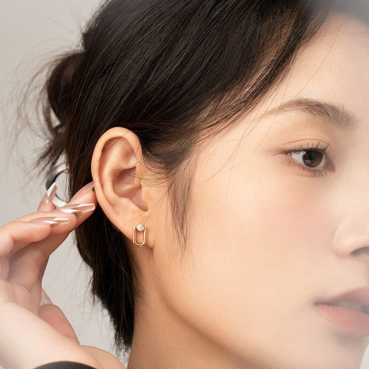Single Diamond U-shaped Earrings For Women