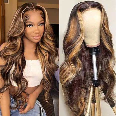4x4 Lace Closure Human Hair Wig Highlight P4 27 Body Wave Density