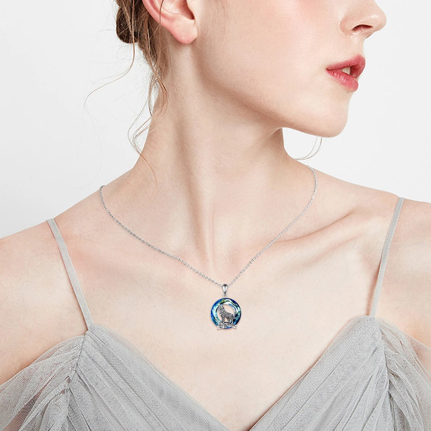 Sterling Silver Viking Wolf Earrings Necklace Jewelry with Crystal