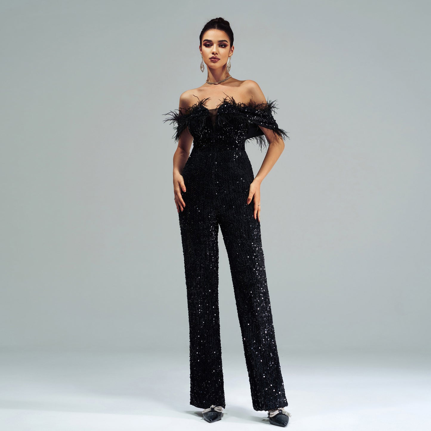 Chic Sexy Long Halter Sequin Jumpsuit For Evening Events