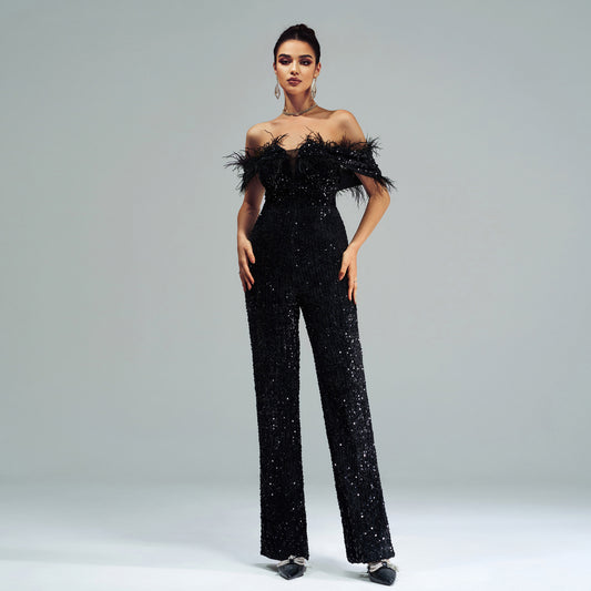 Chic Sexy Long Halter Sequin Jumpsuit For Evening Events