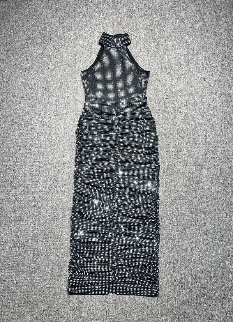 French-style Rhinestone-embellished Strap Backless Dress