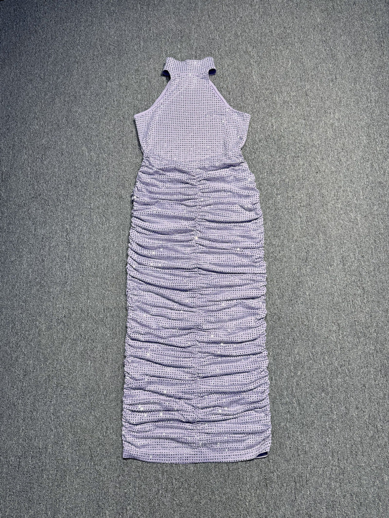 French-style Rhinestone-embellished Strap Backless Dress