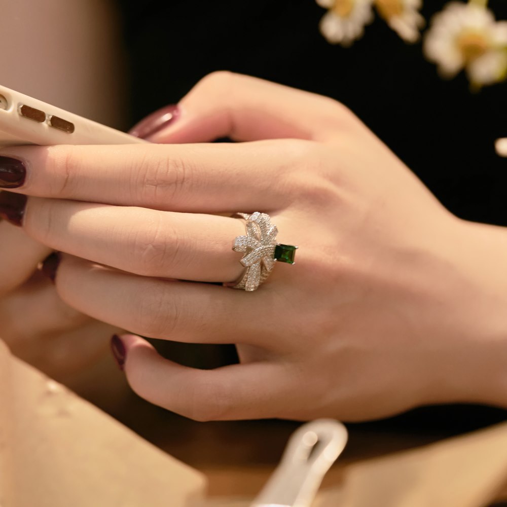 Sterling Silver Necklace Ring Earrings For Women Emerald Emerald Jewelry