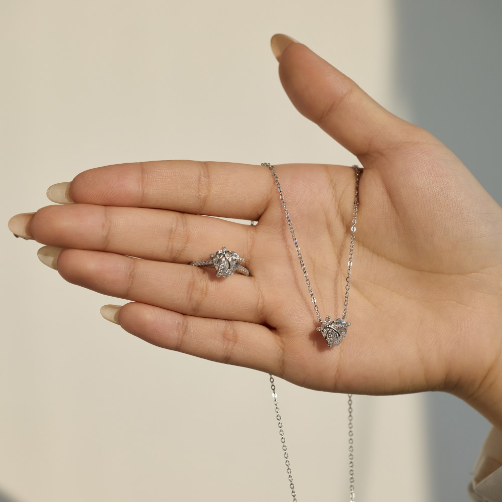 Sterling Silver Heart-Shaped Ring Necklace For Women