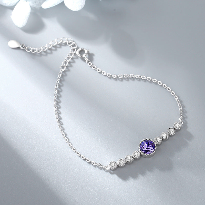 Ocean Heart Crystal Bracelet Women S925 Pure Silver