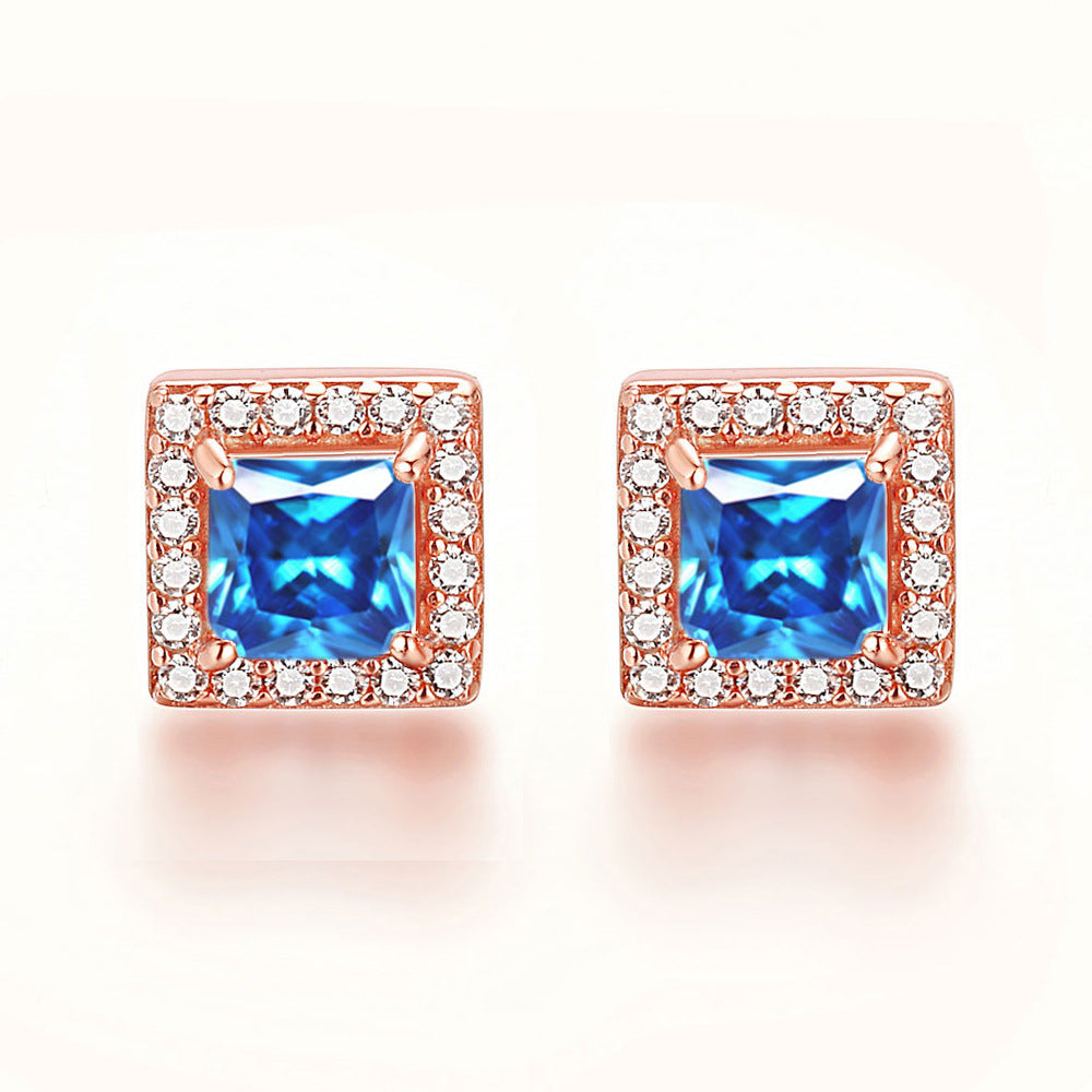 Inlaid Colored Gems Earrings S925 Sterling Silver Earrings