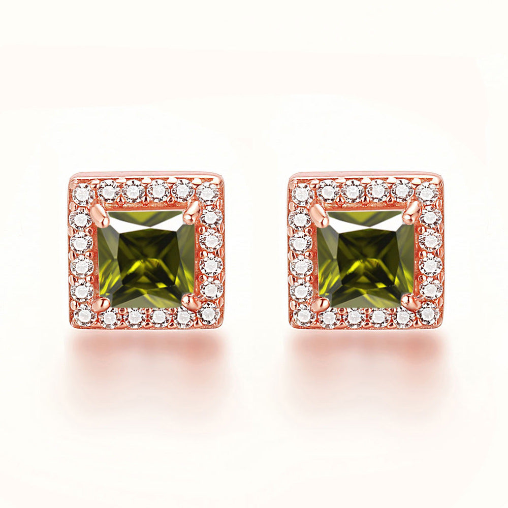 Inlaid Colored Gems Earrings S925 Sterling Silver Earrings