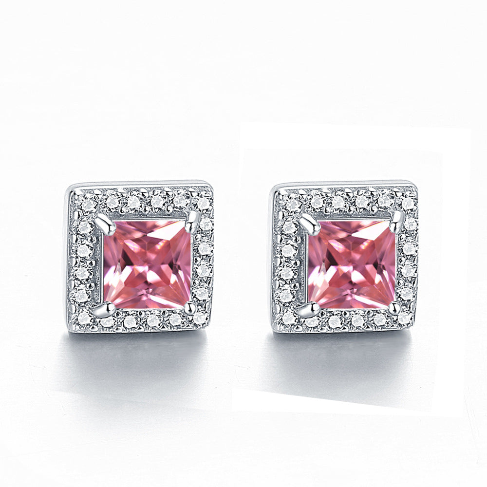 Inlaid Colored Gems Earrings S925 Sterling Silver Earrings