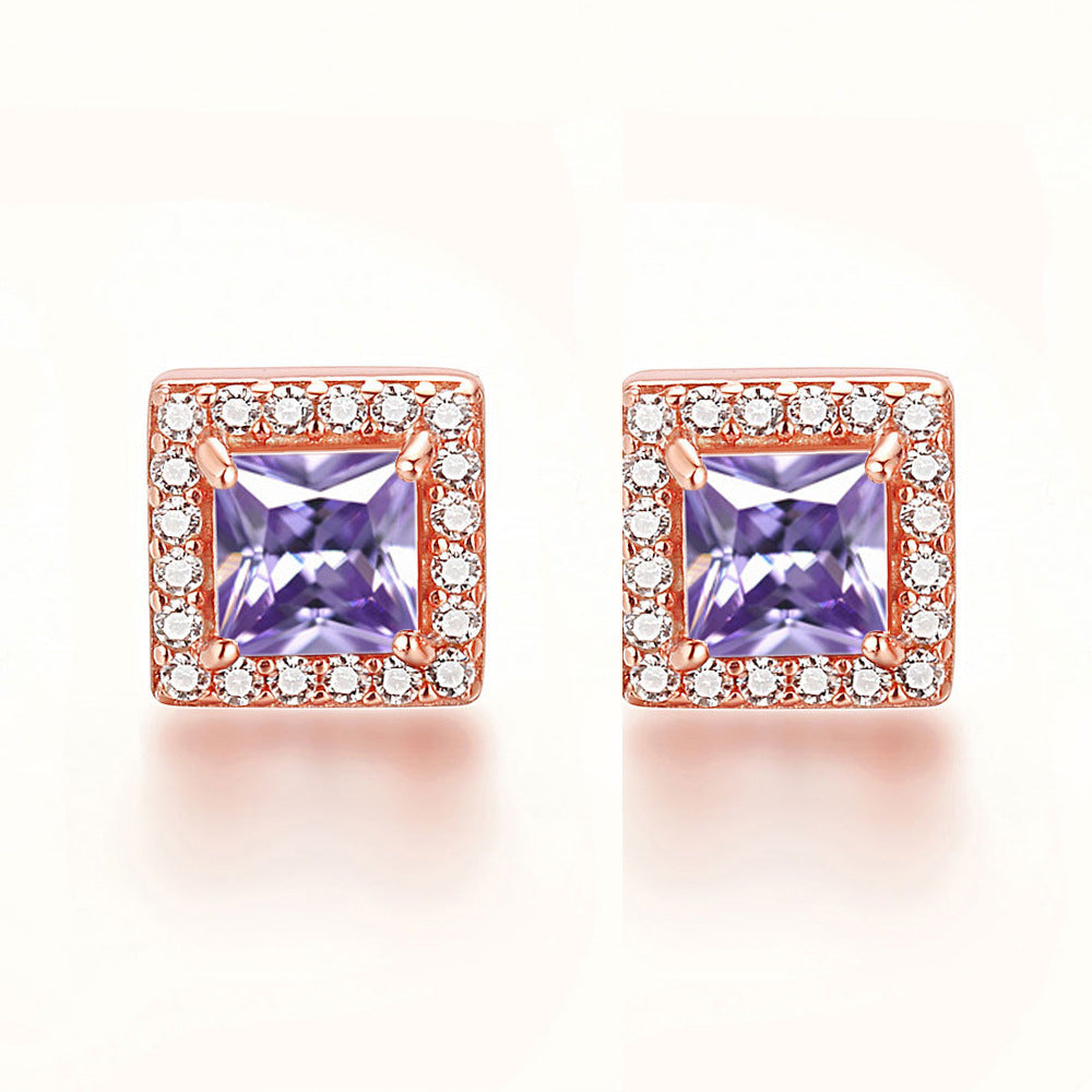 Inlaid Colored Gems Earrings S925 Sterling Silver Earrings