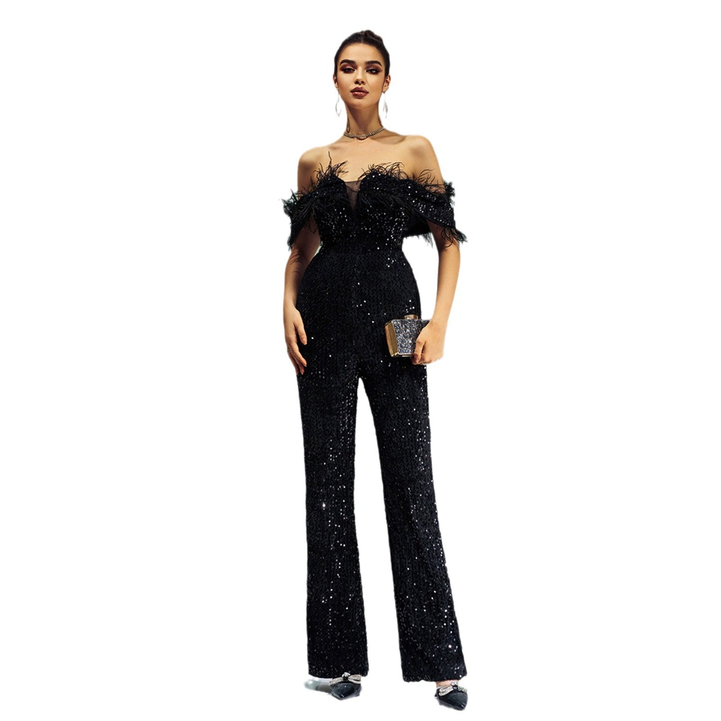 Chic Sexy Long Halter Sequin Jumpsuit For Evening Events