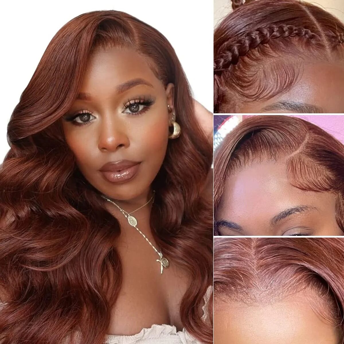 4x4 Lace Closure Human Hair Wig, Reddish Brown Body Wave Wig, 150 Density