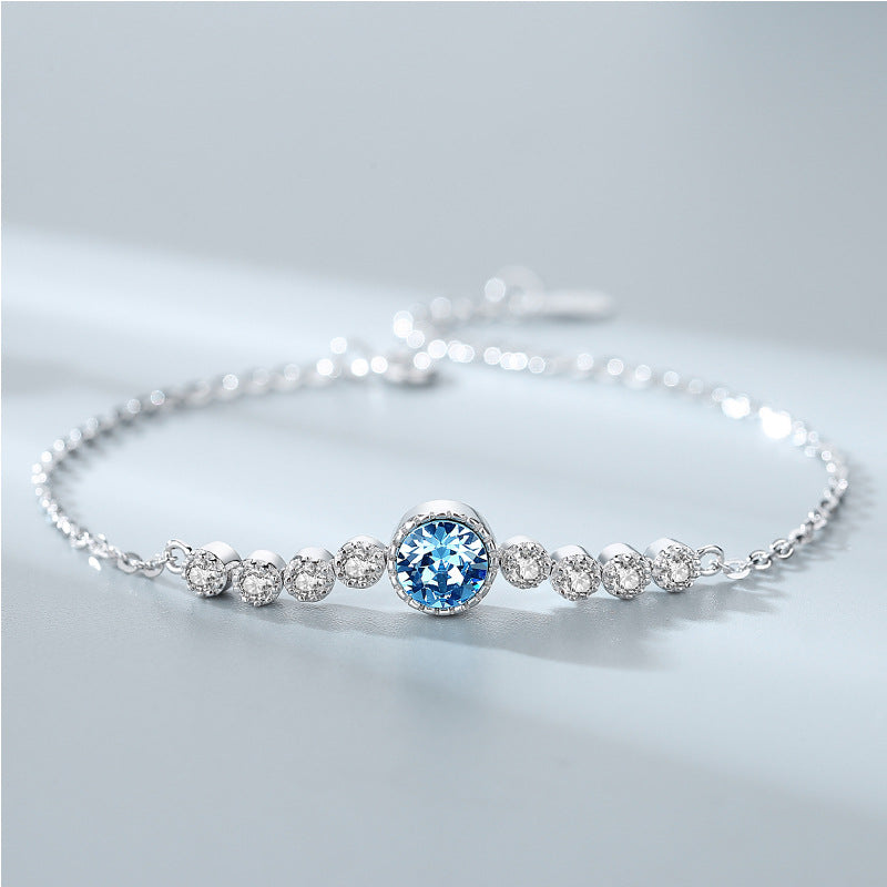 Ocean Heart Crystal Bracelet Women S925 Pure Silver