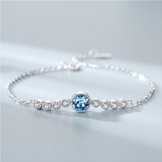 Ocean Heart Crystal Bracelet Women S925 Pure Silver