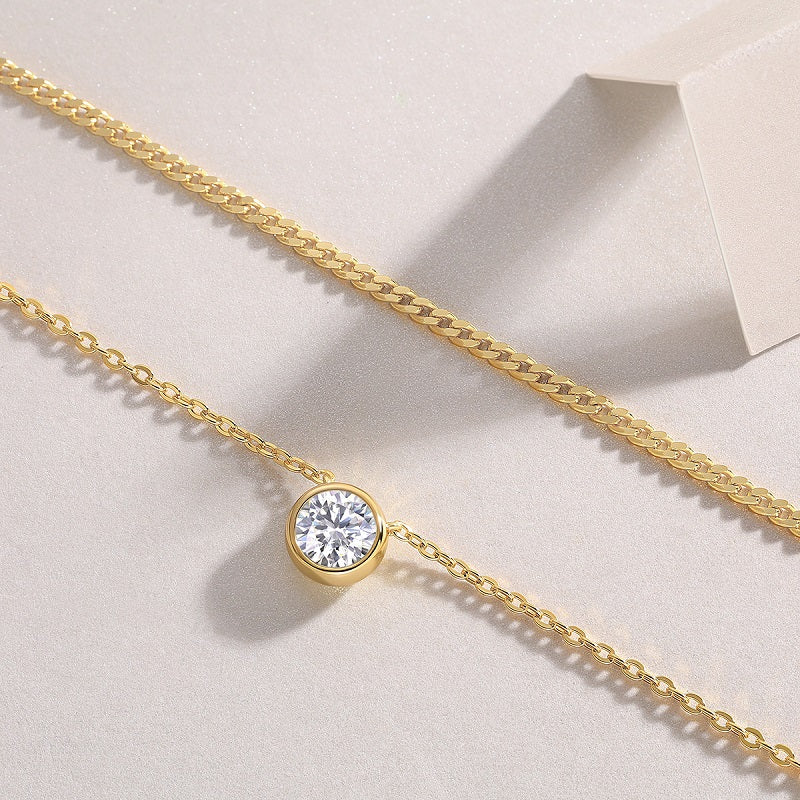 1-carat Luxury Fashion Minimalist Trend Jewelry Silver Pendant Necklace With Top-quality Moissanite, S925 Silver Electroplated With Gold