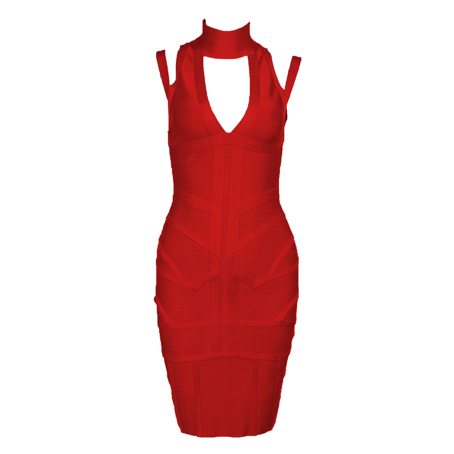 Womens High-neck Hollow-out Matte Bandage Dress