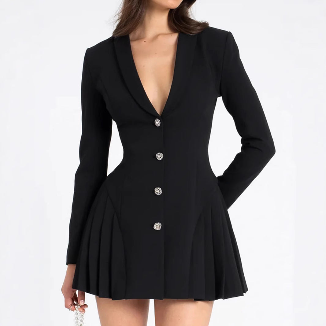 V-neck Long-sleeve Suit Dress For Women