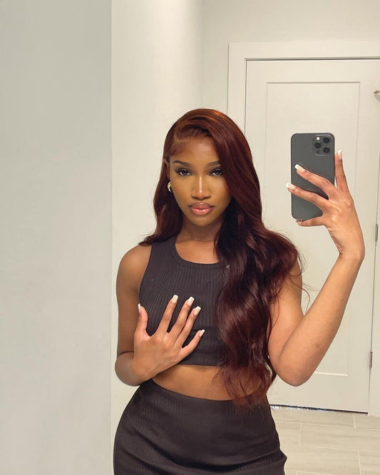 Reddish Brown 4x4 Lace Closure Human Hair Wig, Body Wave Wig, 150 Density