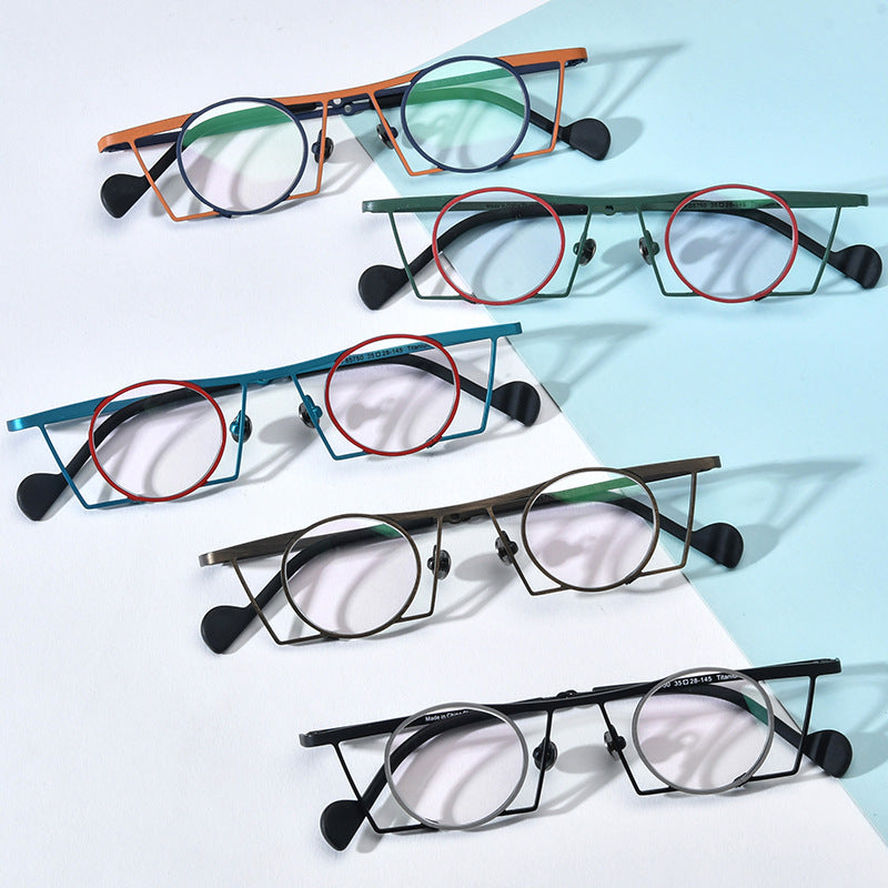 Round Retro Color Matching Pure Titanium Glasses
