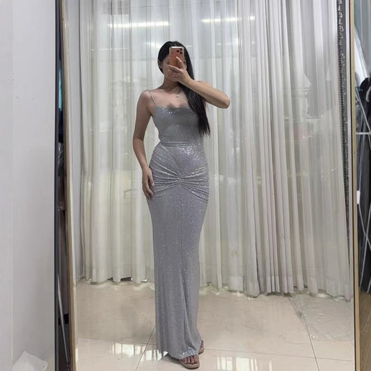 Silver Strap Bodycon Sexy Maxi Dress