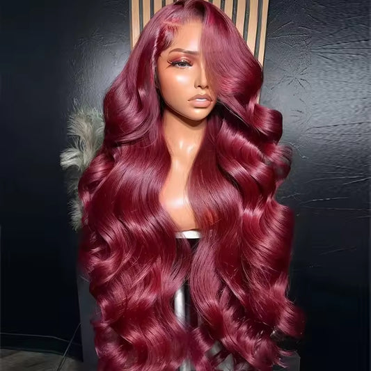 13x6 Human Hair Lace Wig, High-Definition Burgundy Lace Wig, Human Hair With Aligned Cuticle Layer, Indian Hair Wig