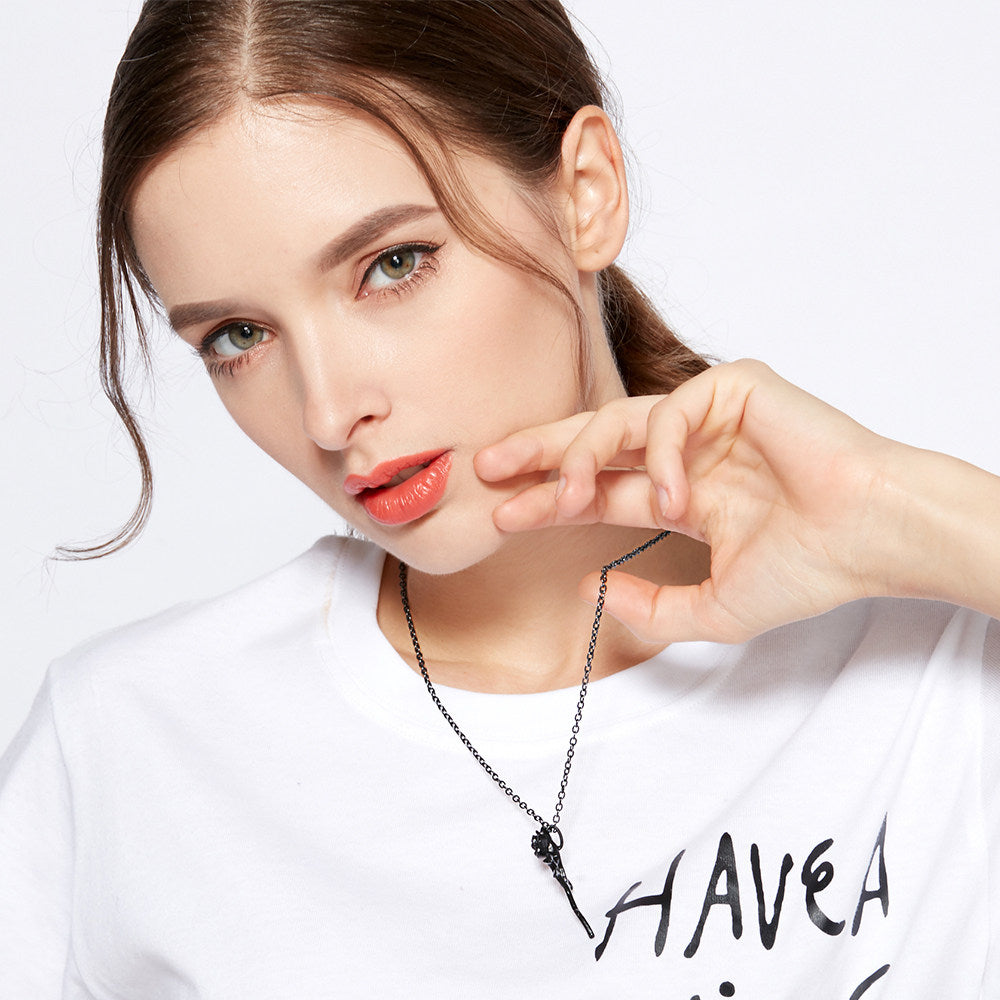 Punk-style Trendy All-match Minimalist Korean-style Black Rose Necklace Pendant